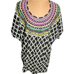 Trina Turk Kon Tiki Tunic Top Size M Boho Resort Geometric Print